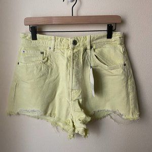 Zara Ripped Jean Shorts in Bright Green